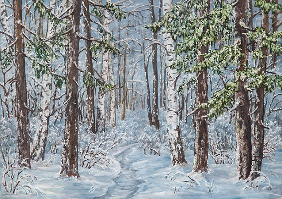 Winter Forest Covered With Snow And Gold Sparkle For Christmas Holiday  Backdrop - 10'WX6.5'H(3MX2M) / Wrinkle Free Cloth